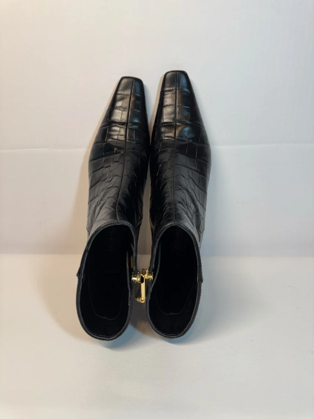 MICHAEL Michael Kors Black Croc Leather Square Toe Boots 7.5